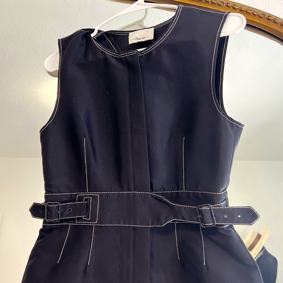 3.1 PHILLIP LIM Dark blue w/ white topstitching zip front belted - Picture 11 of 13